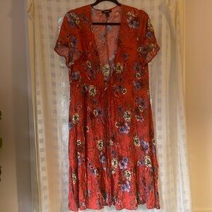 Torrid Duster Red Floral Waist Tie Cover-Up